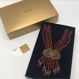 Heidi Daus Carnelian Multi Strand Crystal Tassel Necklace NIB
